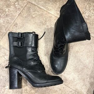 Black Lug Sole Heeled Boot